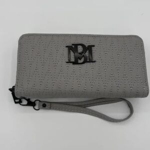 Badgley Mischka Vegan Leather Long Wallet With Phone Pocket And Wristlet Grey